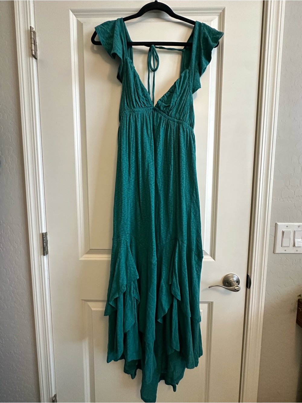 Free People Teal Blue Ruffle Maxi Dress - Sleeveless V-Neck